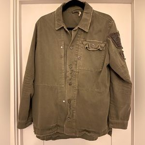 Free People Beaded Embellished Military Jacket Olive